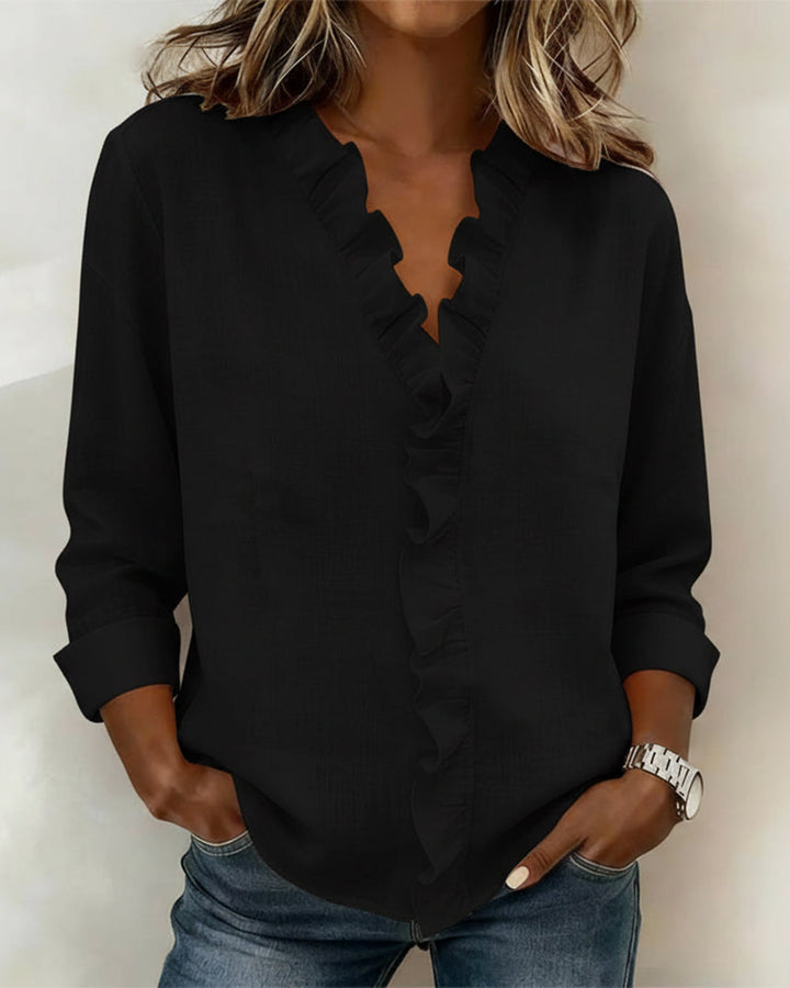 Flattering V-Neck Ruffle Blouse | Comfortable & Effortless Style