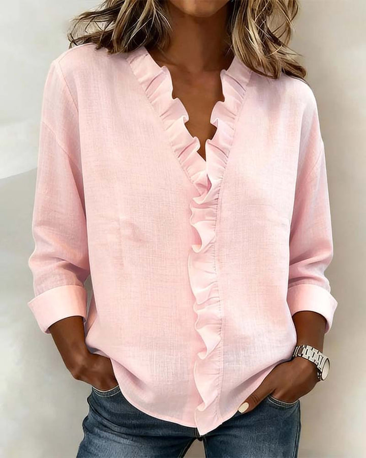 Flattering V-Neck Ruffle Blouse | Comfortable & Effortless Style