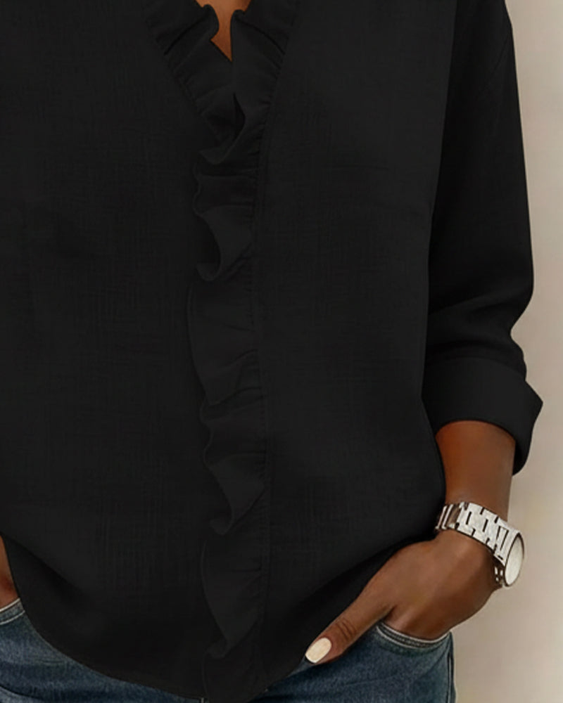 Flattering V-Neck Ruffle Blouse | Comfortable & Effortless Style