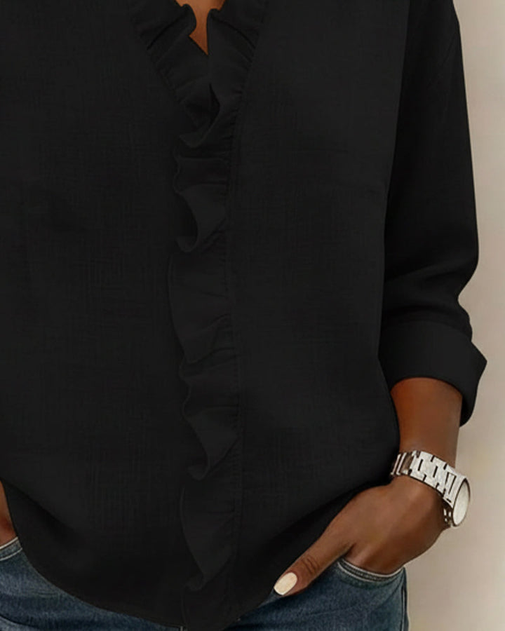 Flattering V-Neck Ruffle Blouse | Comfortable & Effortless Style