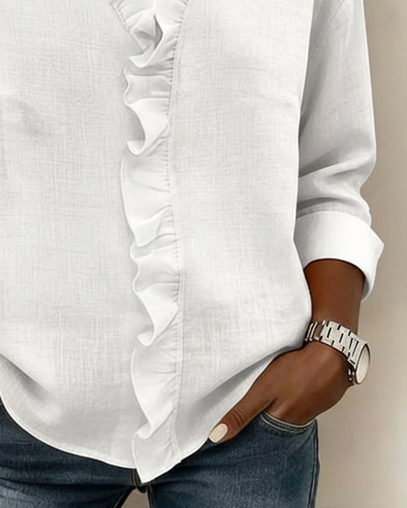 Flattering V-Neck Ruffle Blouse | Comfortable & Effortless Style