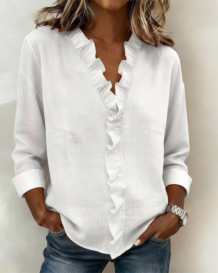 Flattering V-Neck Ruffle Blouse | Comfortable & Effortless Style
