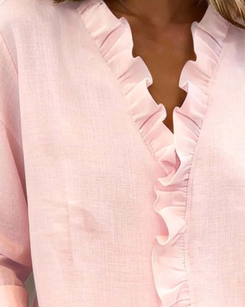 Flattering V-Neck Ruffle Blouse | Comfortable & Effortless Style