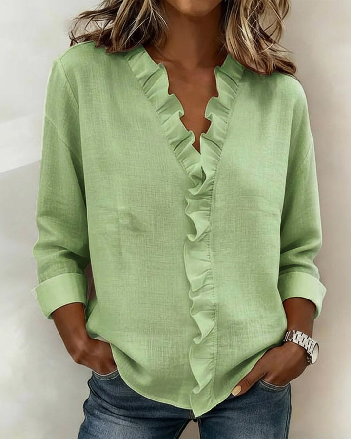 Flattering V-Neck Ruffle Blouse | Comfortable & Effortless Style