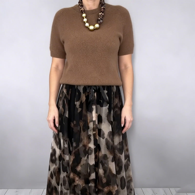 Velessa | Leopard Flowy Skirt and Sweater Set