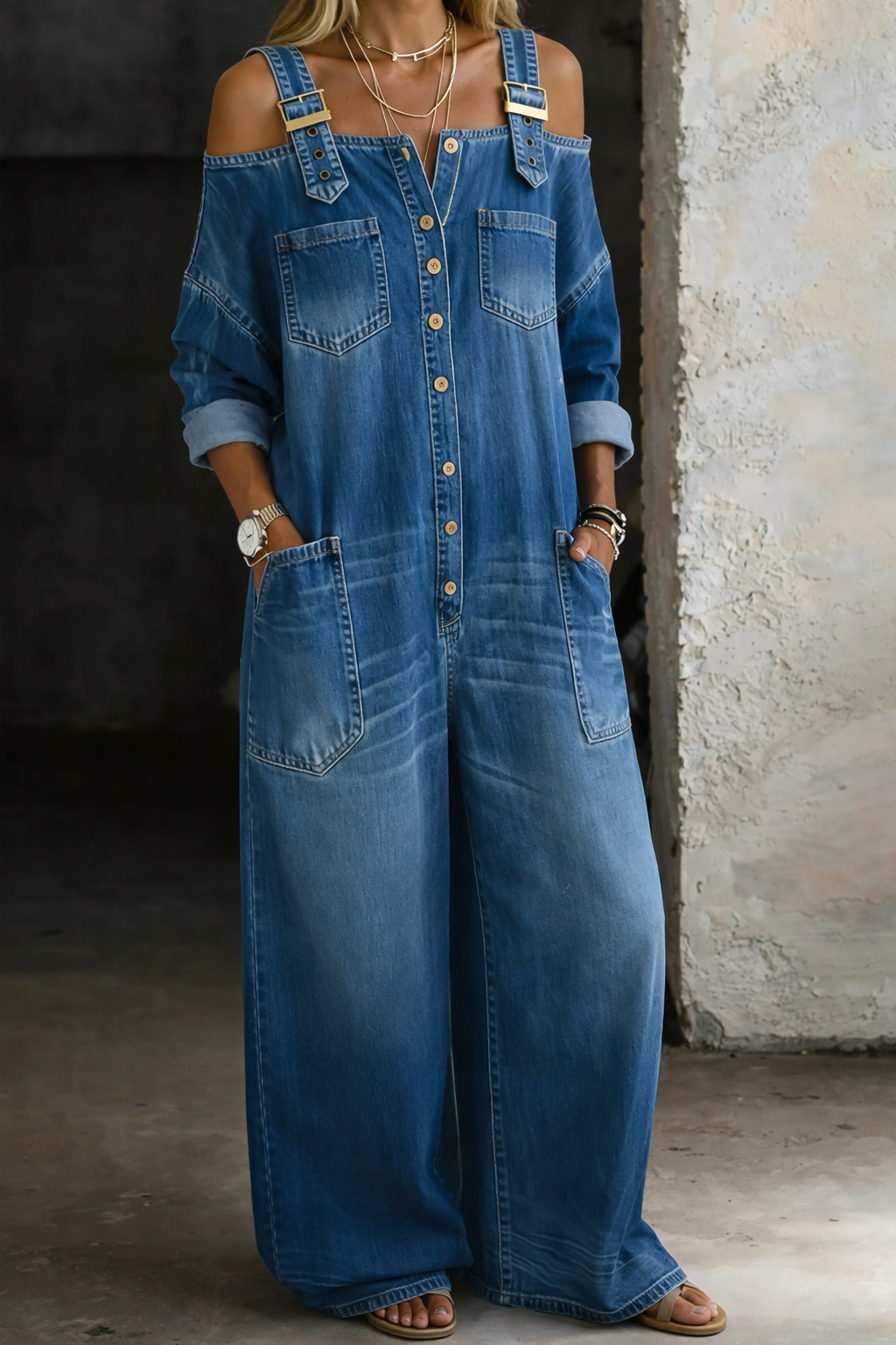 Sophia | Denim Jumpsuit with Bare Shoulders