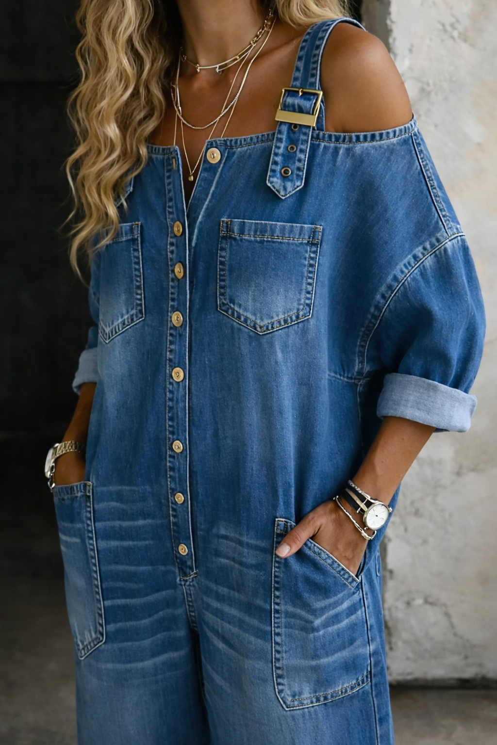 Sophia | Denim Jumpsuit with Bare Shoulders