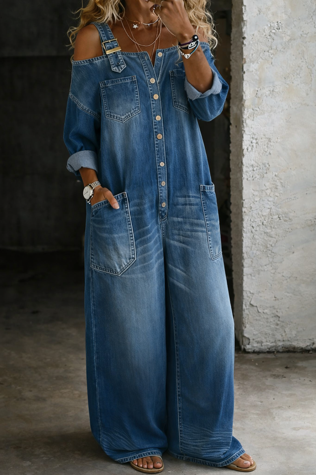 Sophia | Denim Jumpsuit with Bare Shoulders