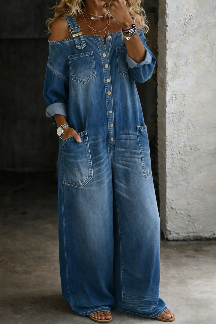 Sophia | Denim Jumpsuit with Bare Shoulders