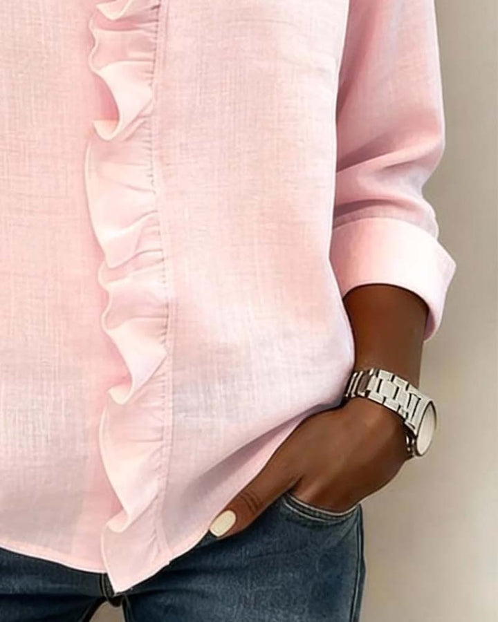 Flattering V-Neck Ruffle Blouse | Comfortable & Effortless Style