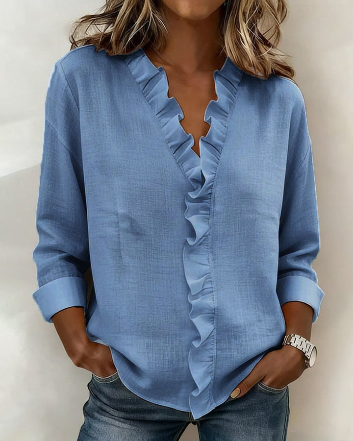 Flattering V-Neck Ruffle Blouse | Comfortable & Effortless Style