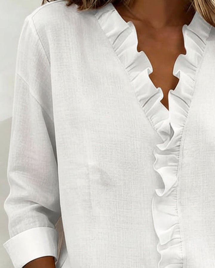Flattering V-Neck Ruffle Blouse | Comfortable & Effortless Style